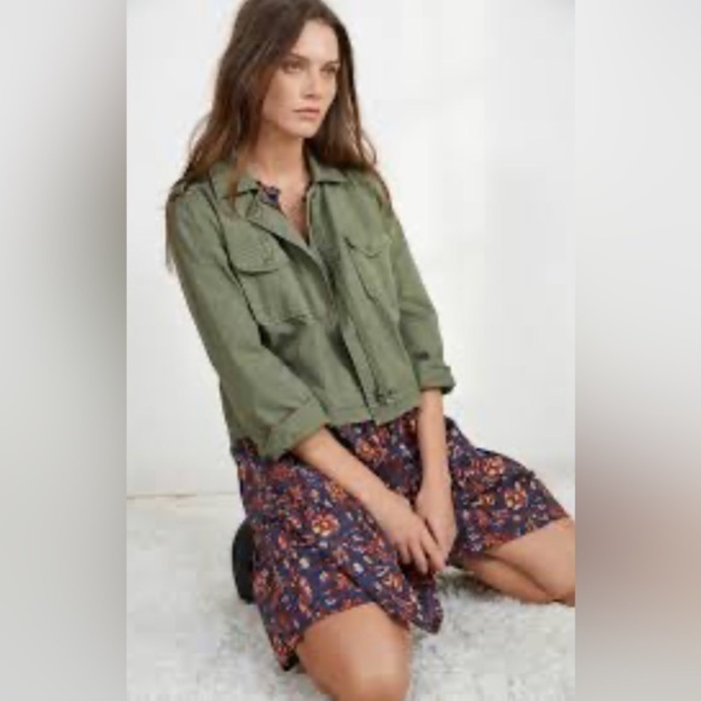 Nordstrom BP olive green button down cropped shirt Shacket size medium